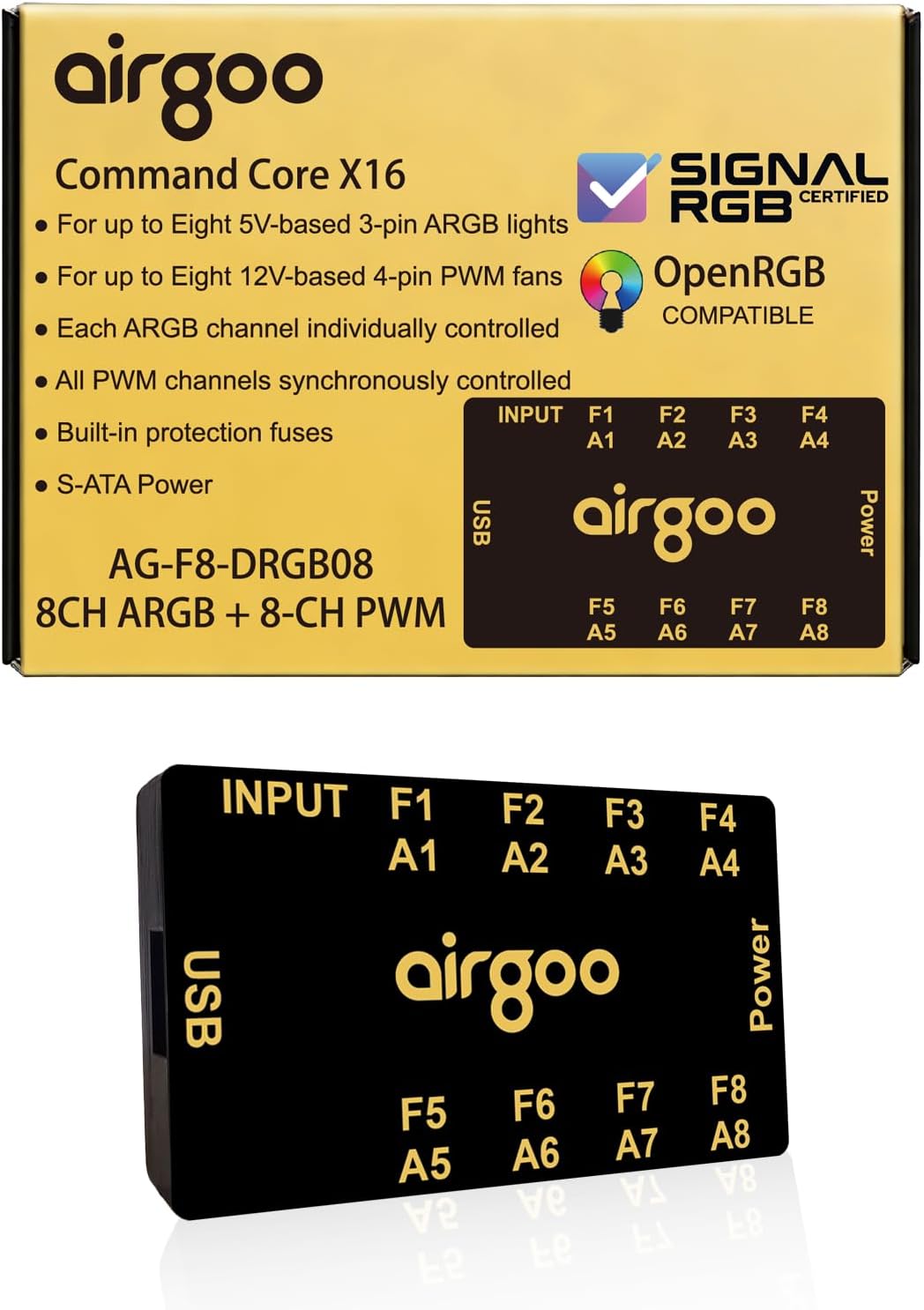 Airgoo 2-in-1 8-Channel ARGB Controller & PWM Fan Hub