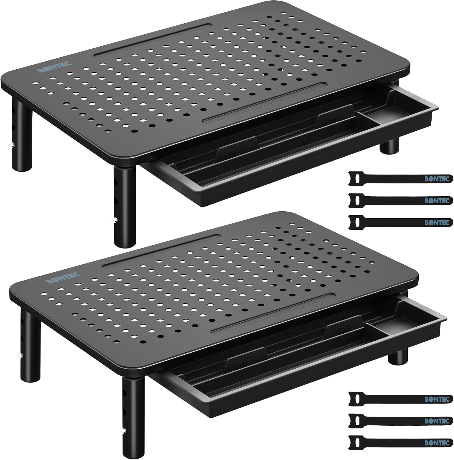 BONTEC 2 Pack Adjustable Monitor Stand Riser with Drawer, 44lbs Support