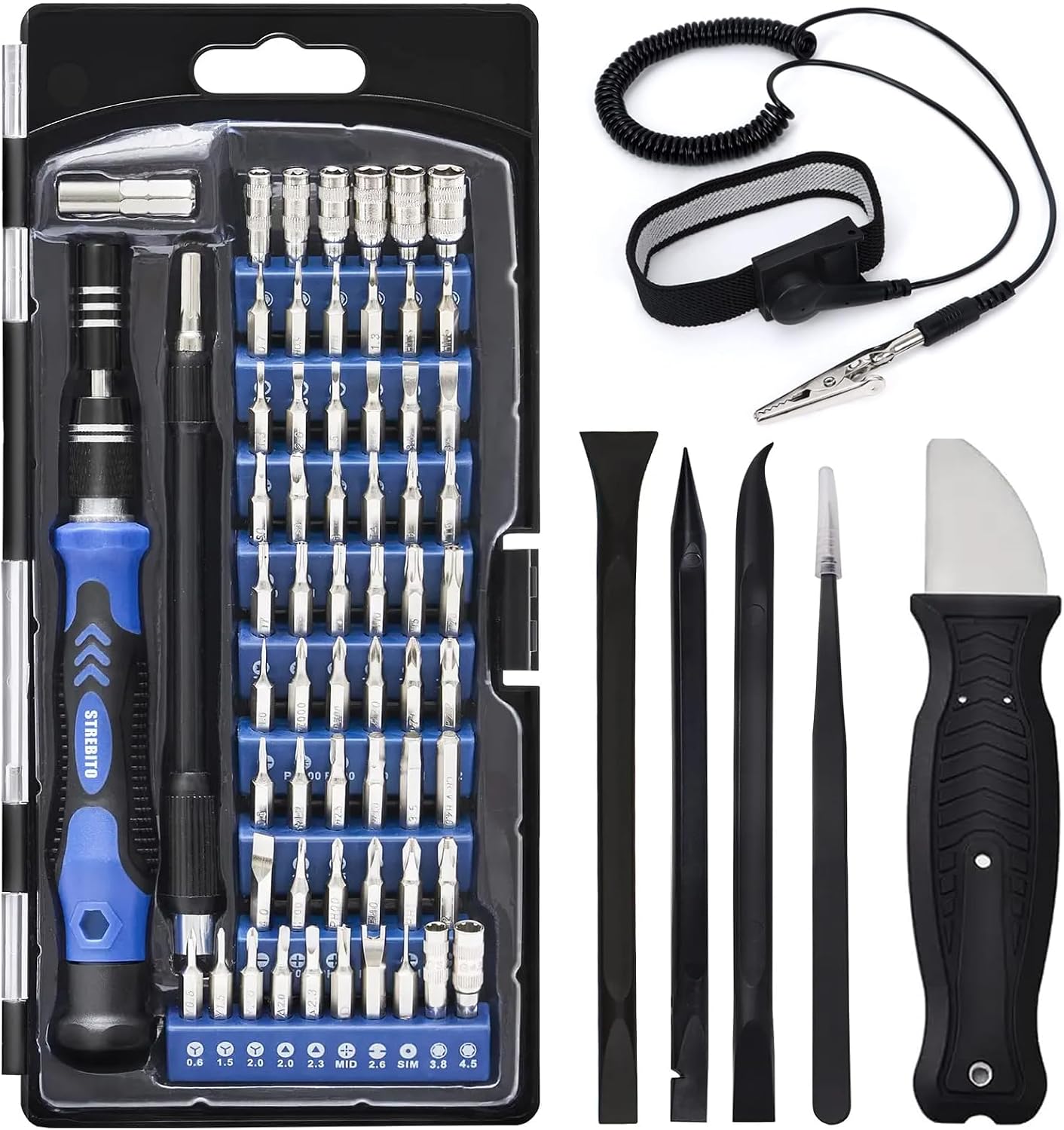 STREBITO 79-in-1 Computer Screwdriver Kit, Anti-Static Strap & 58 Magnetic Bits